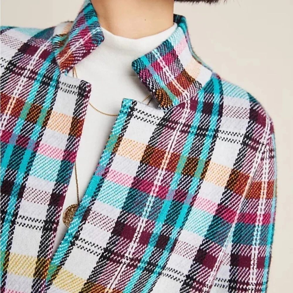 Anthropologie Rosetta Cropped Colorful Plaid Sweater Jacket Size M